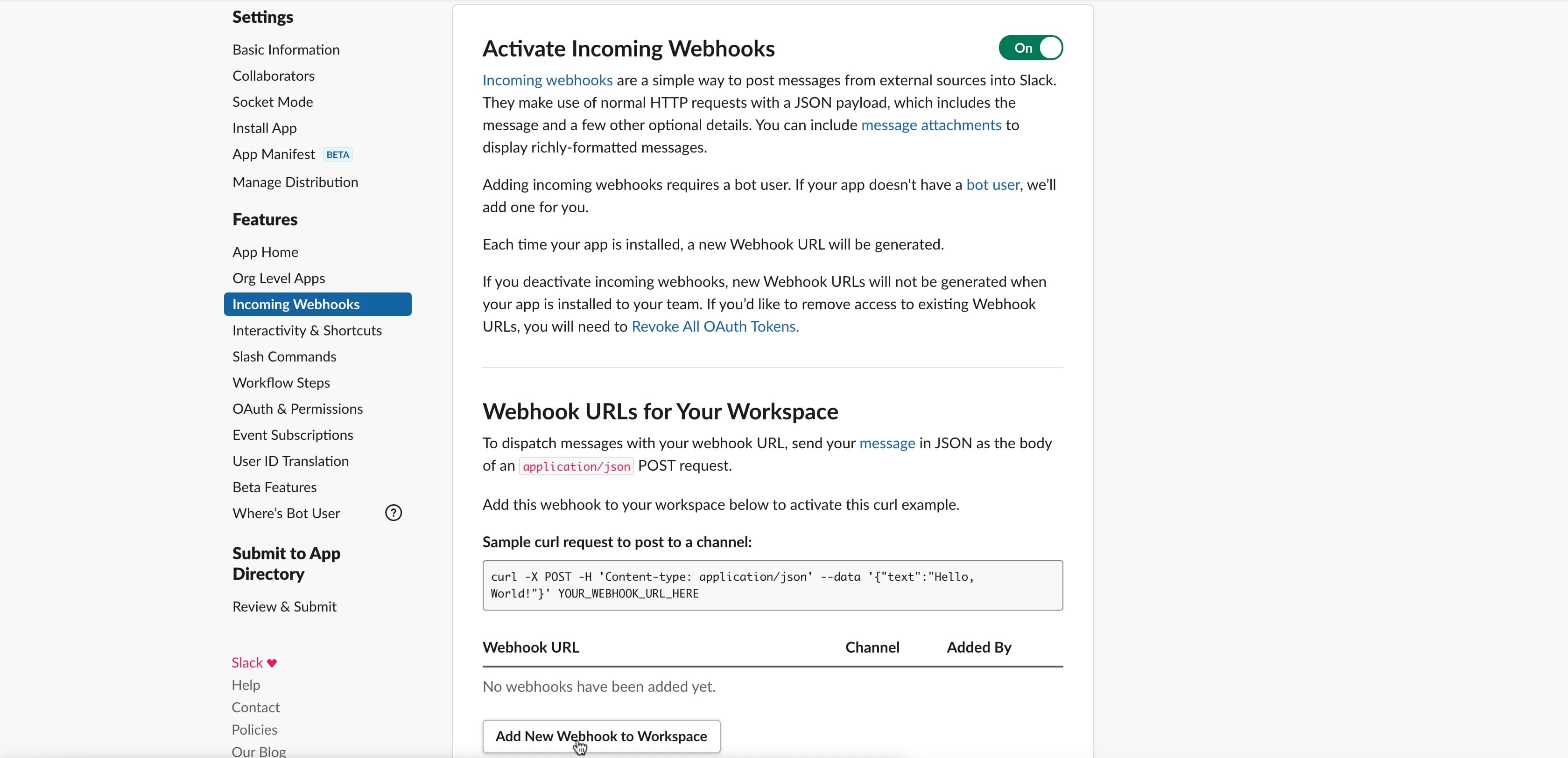 Add a new webhook to your workspace