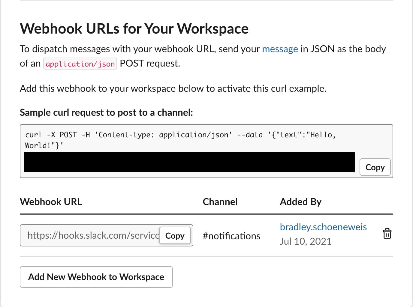 Copy your webhook URL